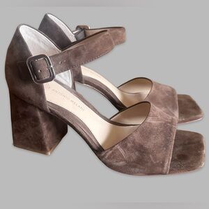Antonio Melani Chocolate Brown Suede Square Toe Block Sandal High Heels Sz 8.5